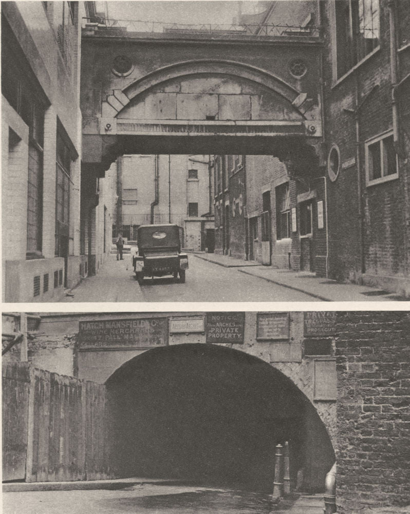 LONDON. Adelphi. bridge over Durham House Street & archways 1926 old print